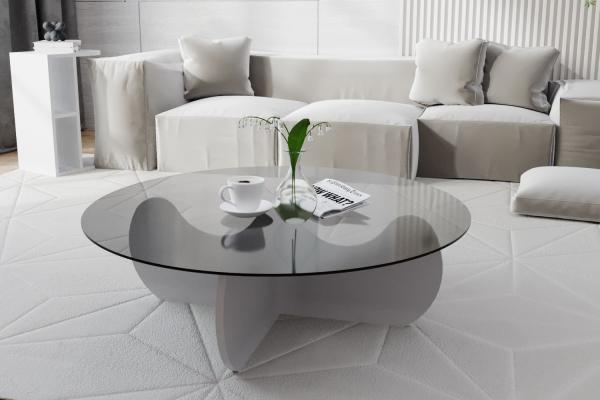 Elegantný konferenčný stolík HIMALAYAS 90 cm, MDF, sklo, biely, matný