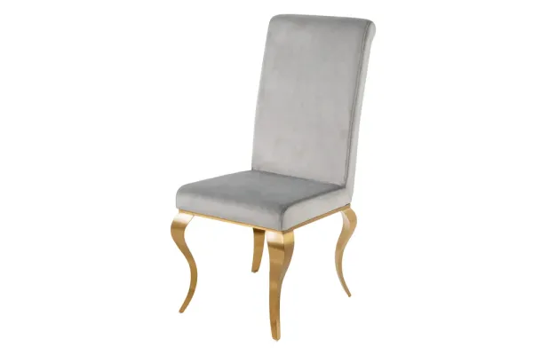 Elegantná stolička MODERN BAROQUE šedá, zlatá,  zamat, nerezová oceľ