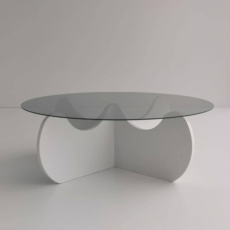 Elegantný konferenčný stolík HIMALAYAS 90 cm, MDF, sklo, biely, matný