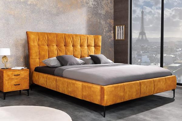 Dizajnová manželská posteľ BOUTIQUE 180x200 cm, horčicovožltá, zamat