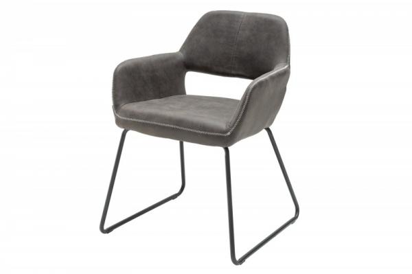 Dizajnová stolička MUSTANG starožitná šedá mikrovlákno s lakťovými opierkami