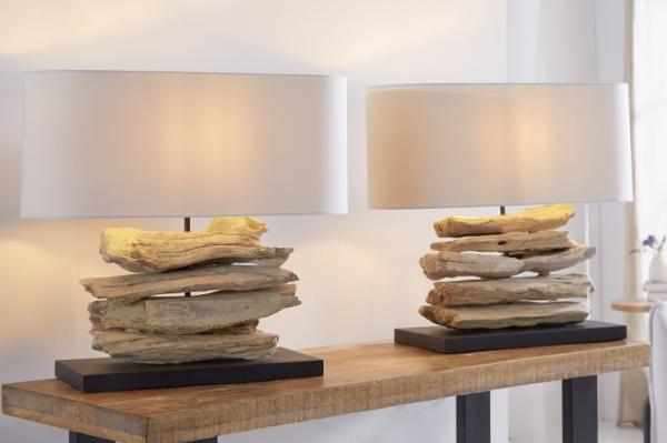 Ručne vyrobená stolová lampa RIVERINE 55 cm krémová z naplaveného dreva