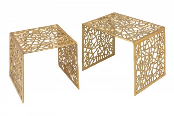 Ručne vyrobený konferenčný stolík ABSTRACT 50 cm hliník, zlatý, sada