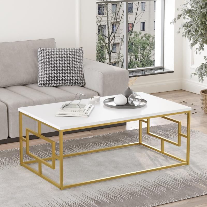 Elegantný konferenčný stolík ELEGANCE 100 cm, biely, zlatý