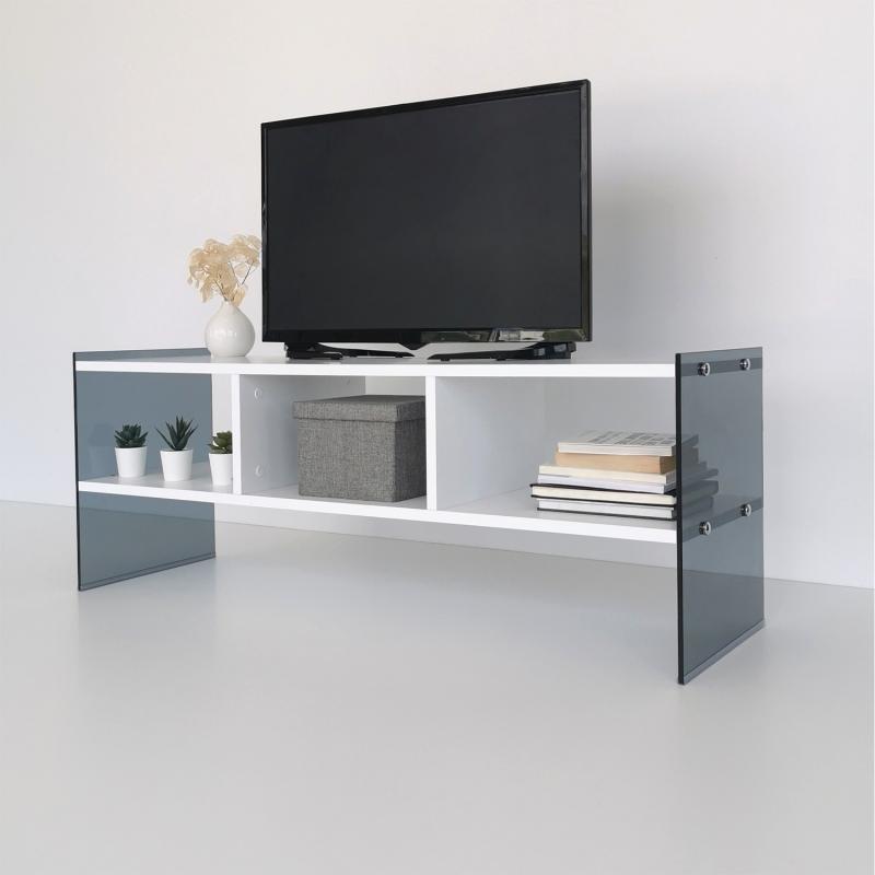 Elegantný TV stolík WHITE 120 cm, MDF, biely, matný