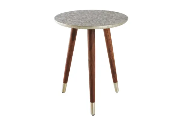 Dizajnový príručný stolík ALCAZAR 50 cm, starostrieborný, kov, akácia