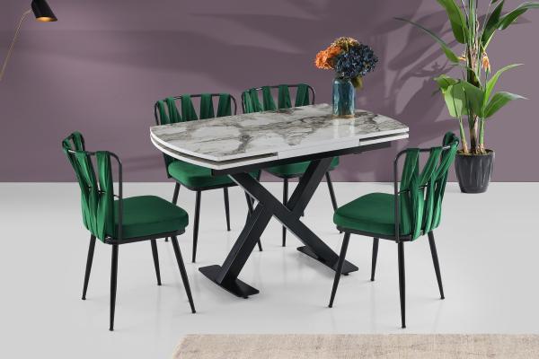 Dizajnový rozkladací stôl VIVA 120-180 cm, MDF, mramorový vzhľad, svetlošedý
