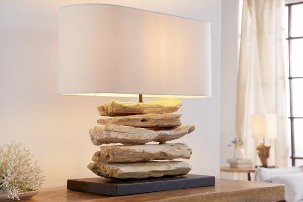Ručne vyrobená stolová lampa RIVERINE 55 cm krémová z naplaveného dreva