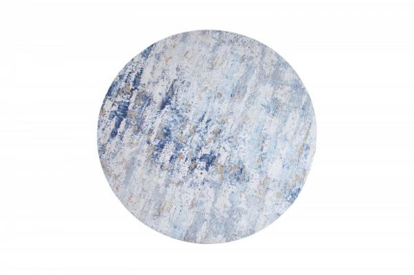 Vintage bavlnený koberec MODERN ART 150 cm použitý vzhľad, modrý okrúhly