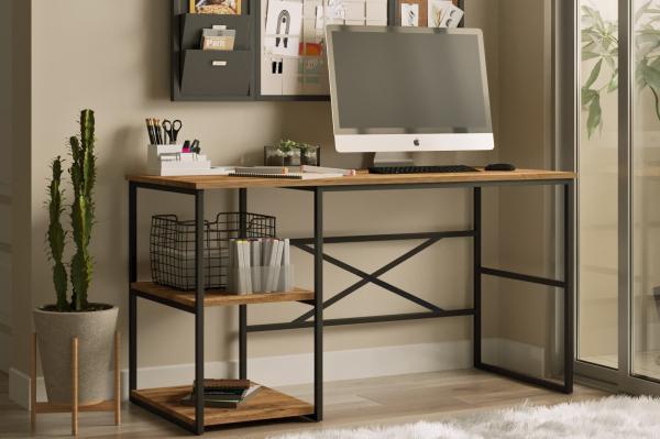 Dizajnový pracovný stôl MASASI 140 cm ľavý, prírodný, čierny