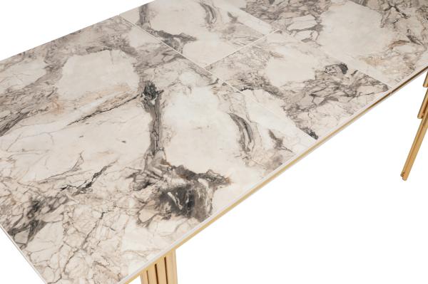 Dizajnový jedálenský stôl rozkladací DAMLA 150-180 cm, mramorový, zlatý