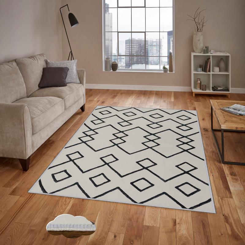 Moderný koberec WOOKECE 160 x 230 cm, béžový, čierny