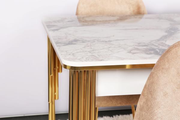 Dizajnový jedálenský stôl rozkladací DAMLA 150-180 cm, mramorový, zlatý
