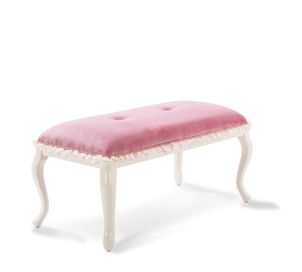 Detská dizajnová lavica DREAM II 92 cm, ružová, biela, zamat