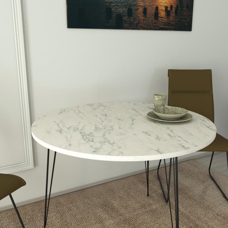 Moderný jedálenský stôl SANDALF 90 cm, MDF, biely, čierny, okrúhly