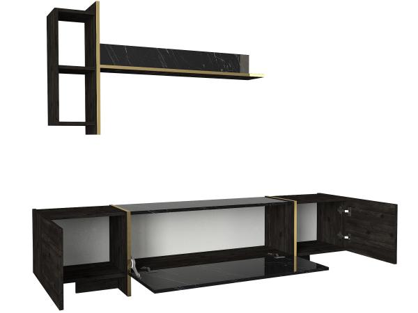 Elegantná sada TV stolík a polica VEYRON 180 cm, MDF, tmavošedý, mramorový vzhľad
