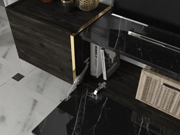 Elegantná sada TV stolík a polica VEYRON 180 cm, MDF, tmavošedý, mramorový vzhľad