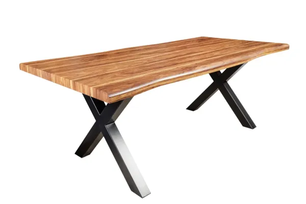Industriálny jedálenský stôl s okrajom stromu WILD 160 cm, vzhľadom orech, prírodný