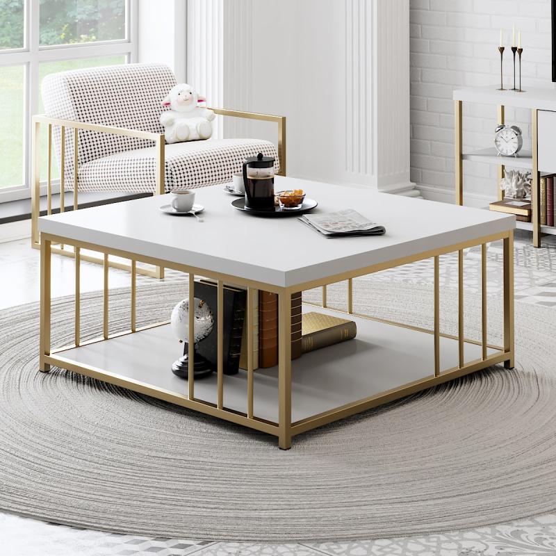 Elegantný konferenčný stolík ZENN 90 cm, MDF, biely, zlatý