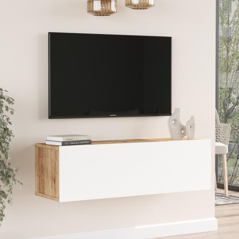 Elegantný TV stolík FRA III 100 cm, MDF, prírodný, biely