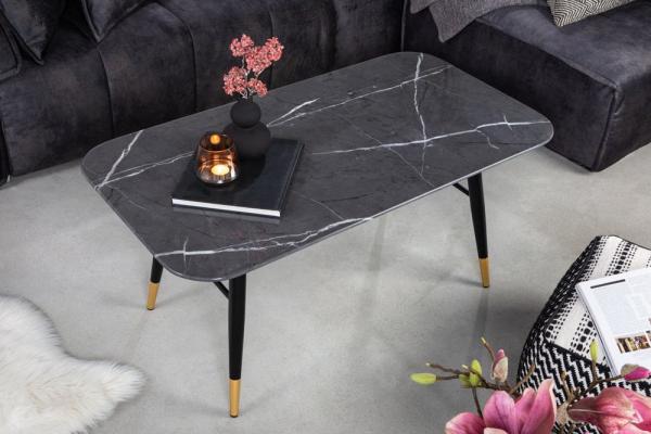 Dizajnový konferenčný stolík PARIS 110 cm sklo, mramorový vzhľad, čierny
