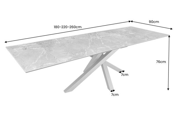 Rozkladací jedálenský stôl MARVELOUS 180-220-260 cm, biely, mramorová keramika