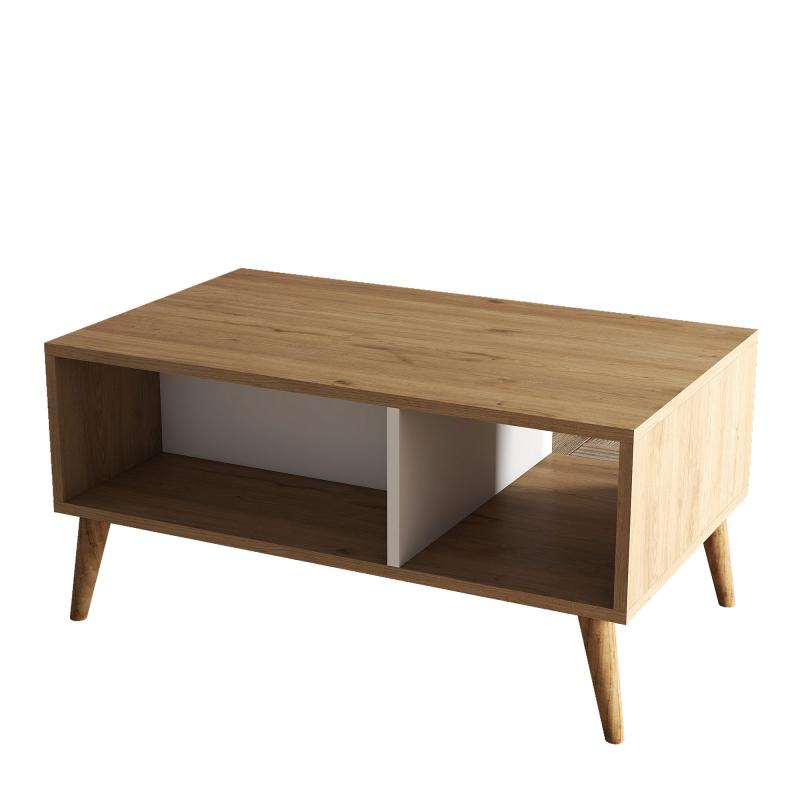 Dizajnový konferenčný stolík EXXEN 90 cm, MDF, dubová dýha, biely