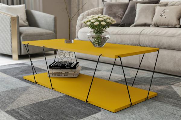 Moderný konferenčný stolík CANAZ 120 cm, MDF, žltý, čierny