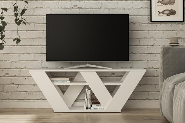 Industriálny TV stolík PIPRALLA 110 cm, MDF, biely