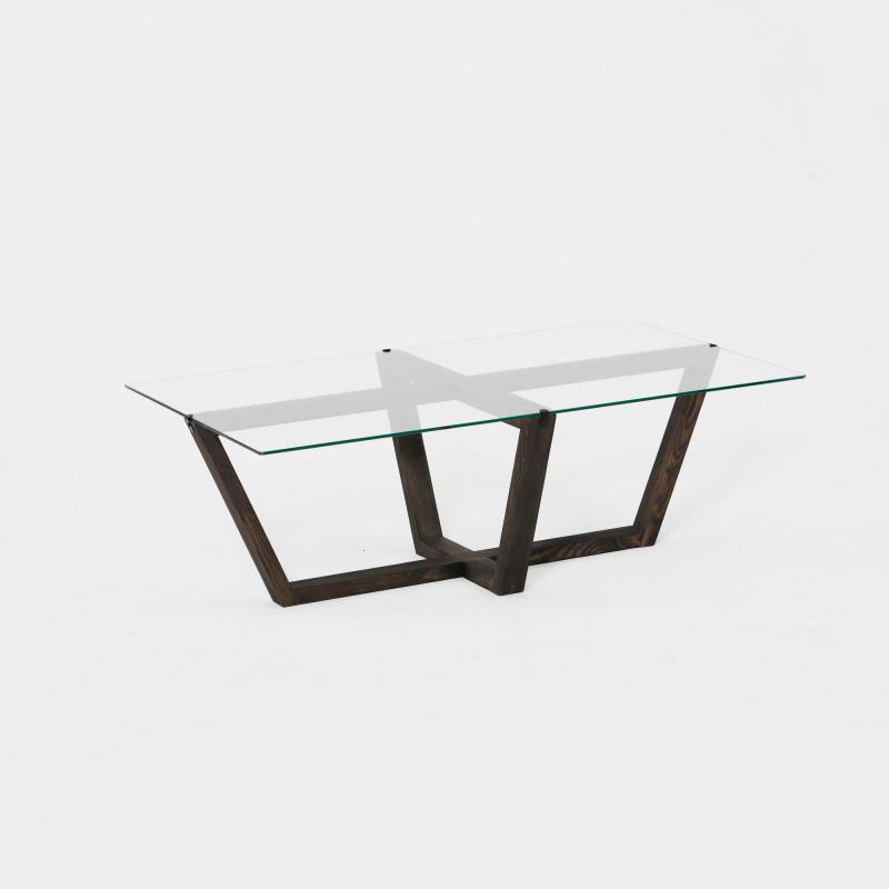 Dizajnový konferenčný stolík AMALFI 105 cm, tvrdené sklo, borovica, antracit