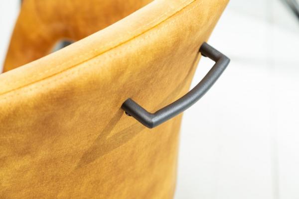 Otočná retro stolička ETERNITY horčicovo žltý zamat s pohodlnou rukoväťou