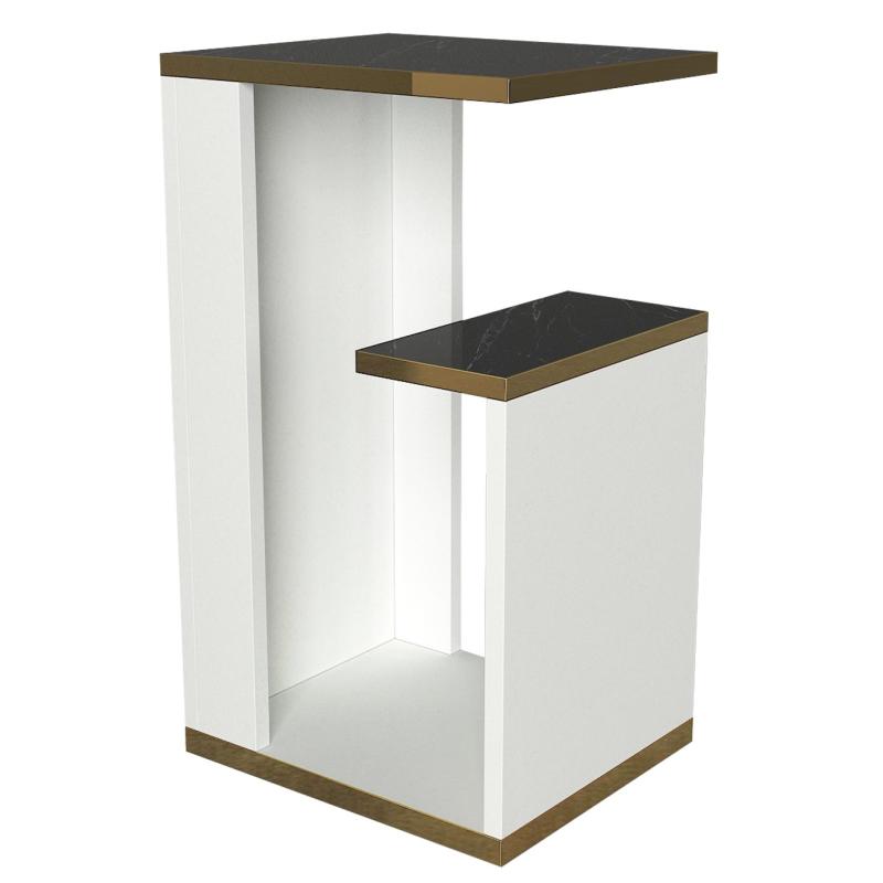 Dizajnový bočný stolík RAVENNA 60 cm, biely, mramorový vzhľad