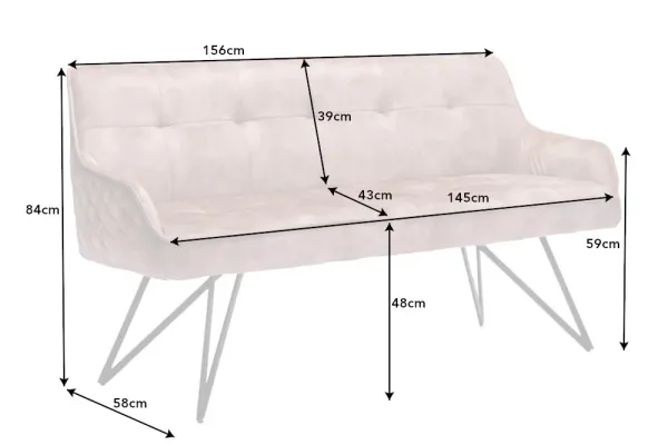 Dizajnová lavica EUPHORIA 160 cm, béžová, zamat