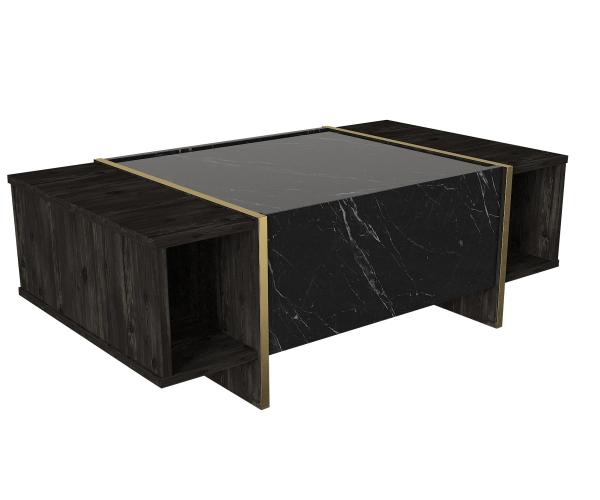 Elegantný konferenčný stolík VEYRON 104 cm, MDF, tmavošedý, mramorový vzhľad