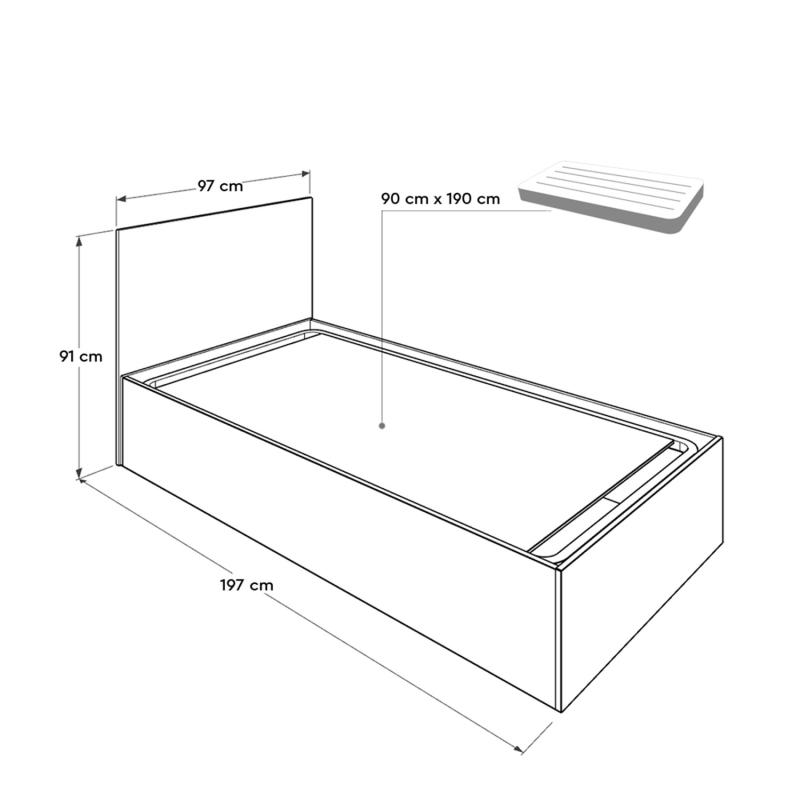 Jednolôžková posteľ s úložným priestorom KRB 90x190 cm, MDF, biela