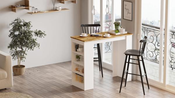 Dizajnový barový stôl STYLE 120 cm, MDF, biely, prírodný