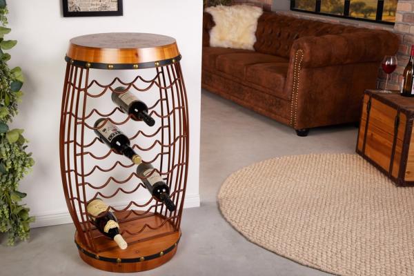 Dizajnový stojan na víno BODEGA 80 cm, borovica, kov,na 23 fliaš