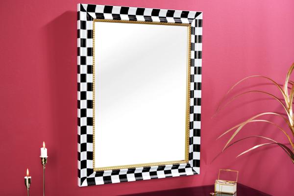 Exkluzívne nástenné zrkadlo CHESS 80 cm, čierne, biele, zlaté