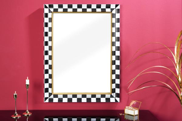 Exkluzívne nástenné zrkadlo CHESS 80 cm, čierne, biele, zlaté
