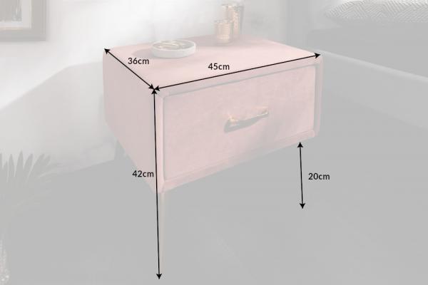 Nočný stolík FAMOUS 45 cm ružovo zlatý, zamat