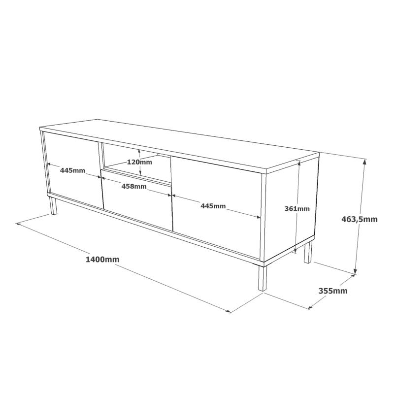 Elegantný TV stolík LUVIO III 140 cm, MDF, svetlohnedý, čierny