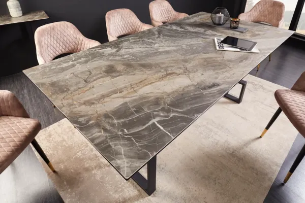 Dizajnový jedálenský stôl ATLANTIS 200 cm, taupe keramika v mramorovom vzhľade