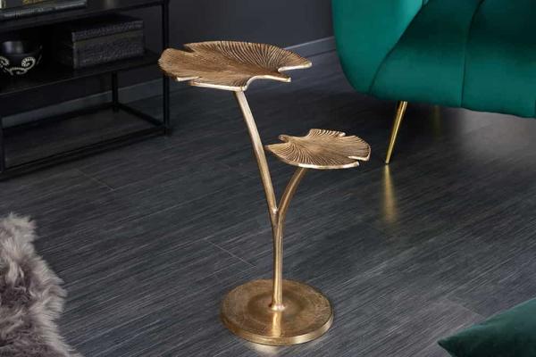 Ozdobný príručný stolík GINKGO LEAF 50 cm, zlatý