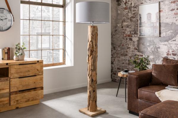 Dizajnová stojanová lampa ROOTS šedá 170 cm, teak, prírodný