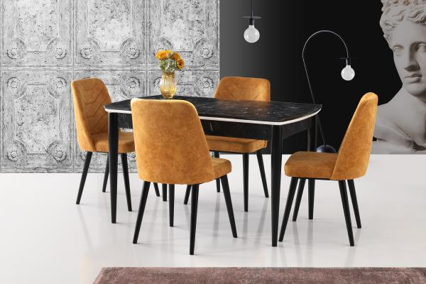 Moderný jedálenský stôl VEGA 130-160 cm rozkladací, MDF, čierny, mramorový vzhľad
