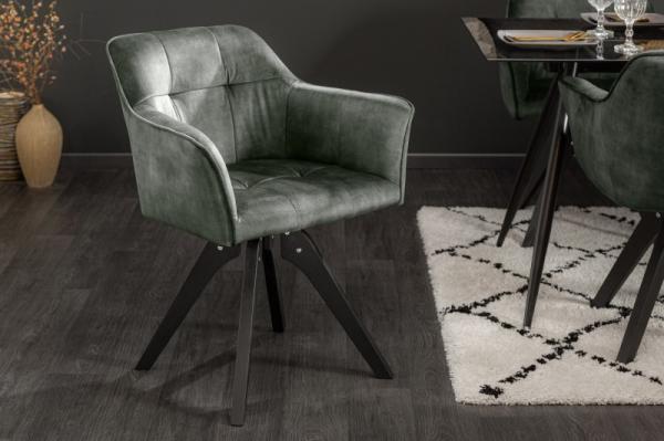 Otočná dizajnová stolička LOFT zelenkavá, zamatová, retro štýl s ozdobným prešívaním