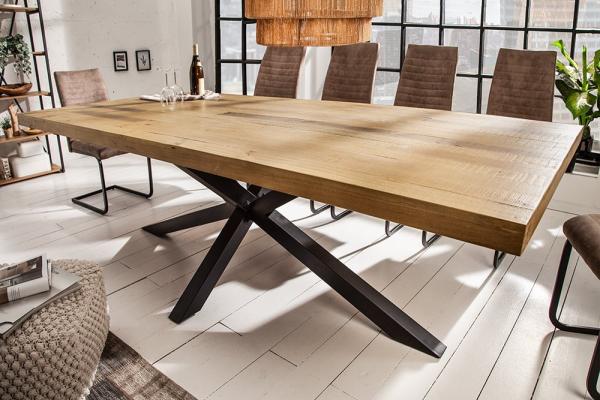 Masívny priemyselný jedálenský stôl GALAXIE 200 cm borovica, vintage hnedý