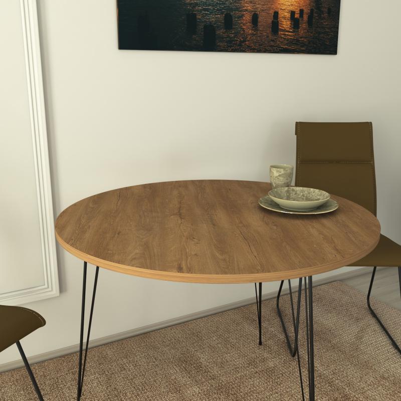 Moderný jedálenský stôl SANDALF 90 cm, MDF, kaukazský dub, okrúhly