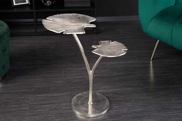 Ozdobný príručný stolík GINKGO LEAF 50 cm, strieborný