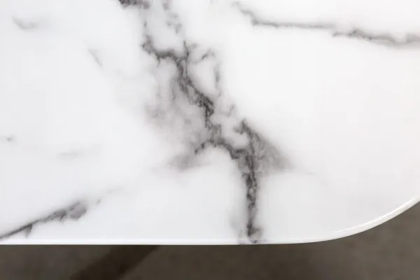 Dizajnový konferenčný stolík PARIS 110 cm sklo, mramorový vzhľad, biely